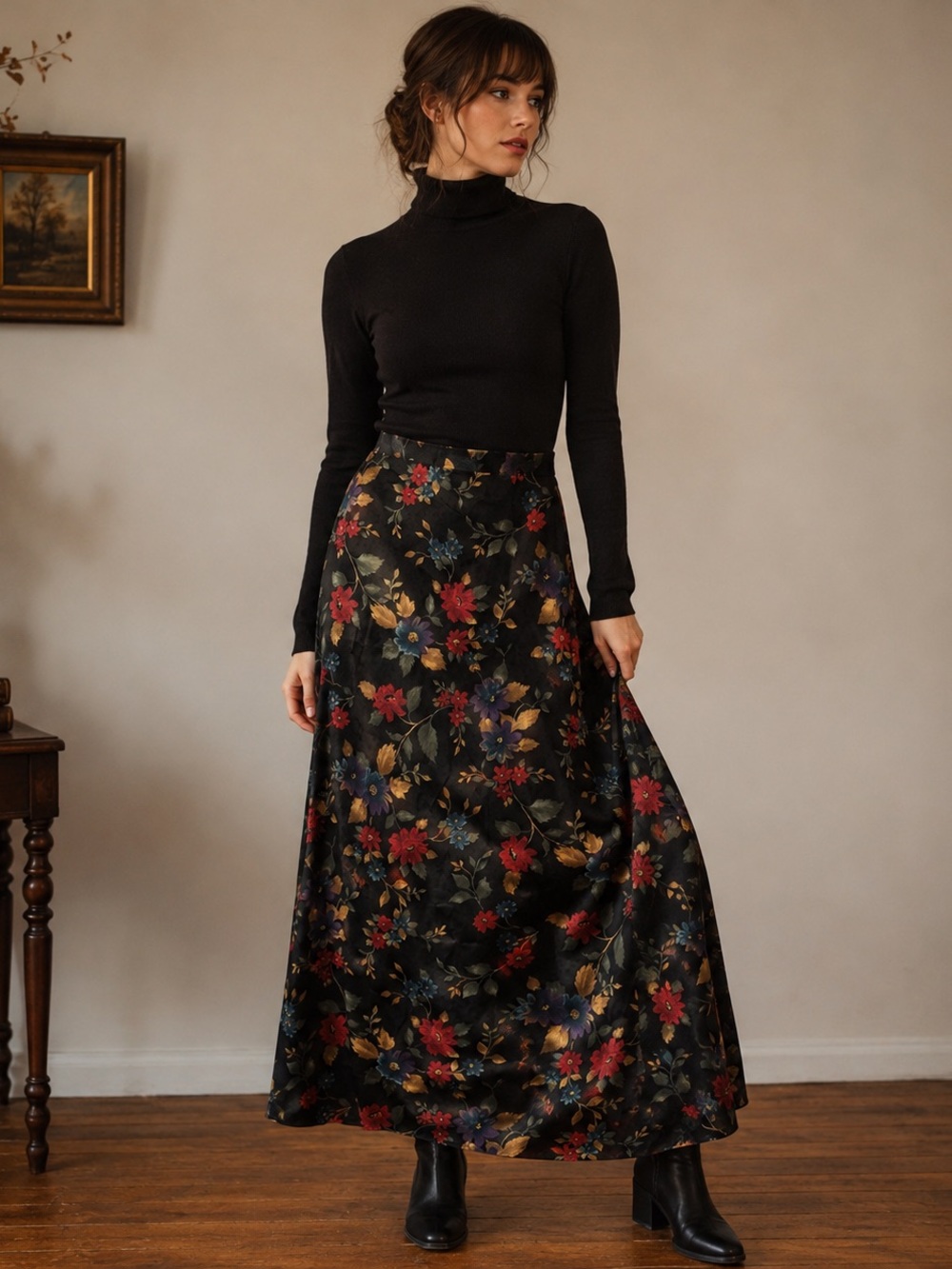 Vintage 90s Limited America Silk Floral Maxi Skirt Size 10 Whimsigoth 100% Silk
